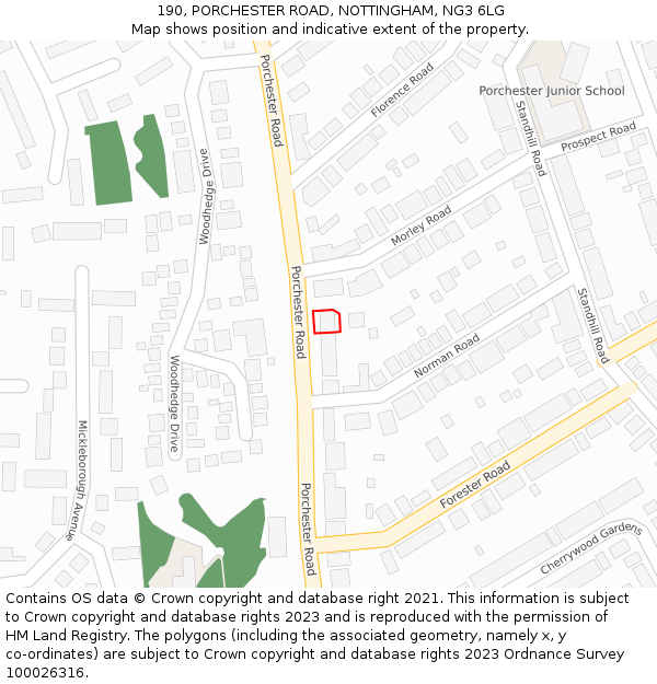190, PORCHESTER ROAD, NOTTINGHAM, NG3 6LG: Location map and indicative extent of plot