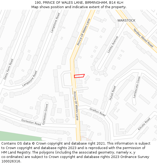 190, PRINCE OF WALES LANE, BIRMINGHAM, B14 4LH: Location map and indicative extent of plot