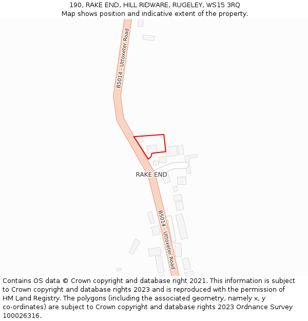 190, RAKE END, HILL RIDWARE, RUGELEY, WS15 3RQ: Location map and indicative extent of plot