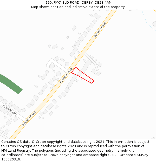 190, RYKNELD ROAD, DERBY, DE23 4AN: Location map and indicative extent of plot