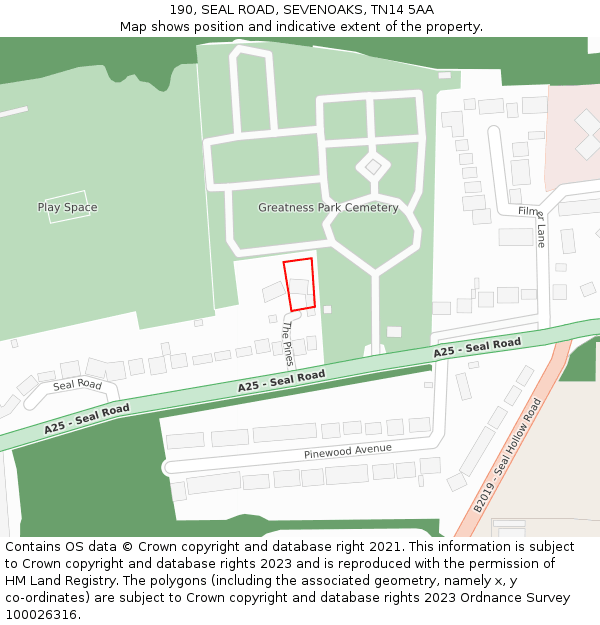 190, SEAL ROAD, SEVENOAKS, TN14 5AA: Location map and indicative extent of plot