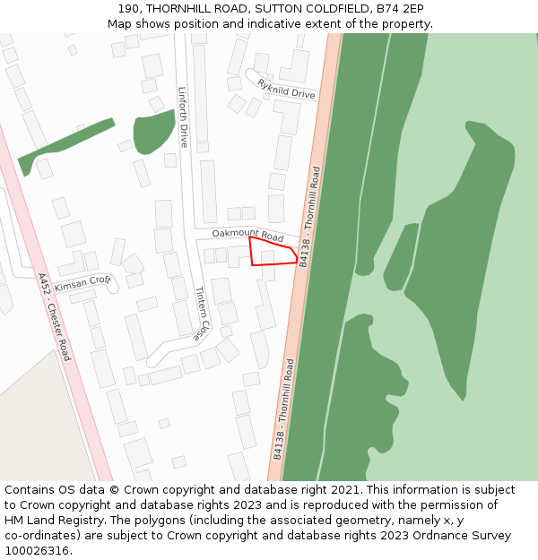 190, THORNHILL ROAD, SUTTON COLDFIELD, B74 2EP: Location map and indicative extent of plot