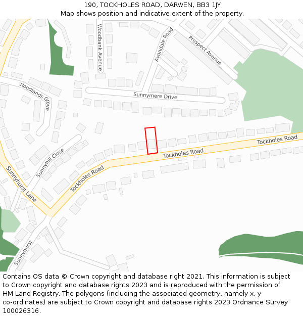 190, TOCKHOLES ROAD, DARWEN, BB3 1JY: Location map and indicative extent of plot