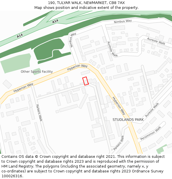 190, TULYAR WALK, NEWMARKET, CB8 7AX: Location map and indicative extent of plot