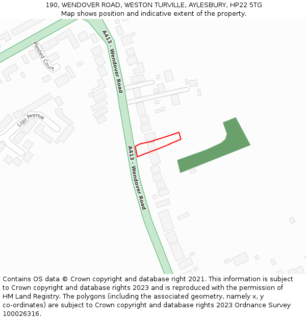 190, WENDOVER ROAD, WESTON TURVILLE, AYLESBURY, HP22 5TG: Location map and indicative extent of plot