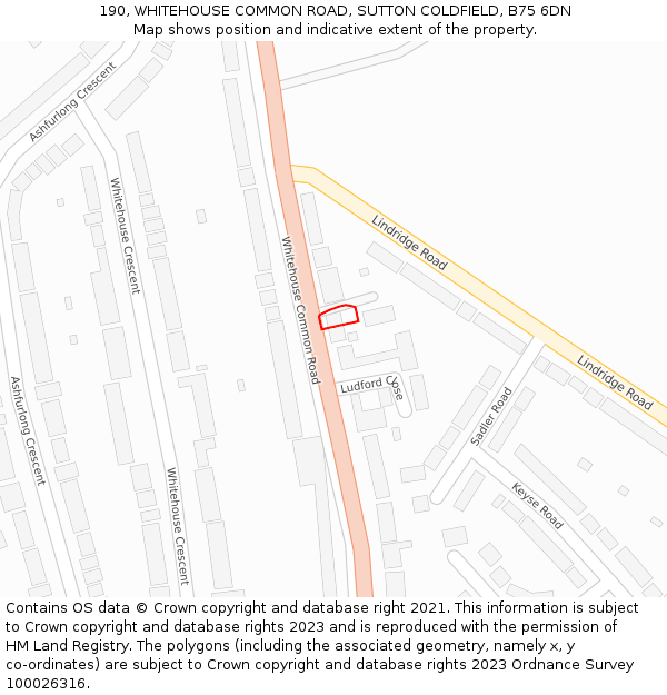 190, WHITEHOUSE COMMON ROAD, SUTTON COLDFIELD, B75 6DN: Location map and indicative extent of plot