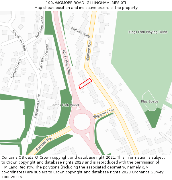 190, WIGMORE ROAD, GILLINGHAM, ME8 0TL: Location map and indicative extent of plot