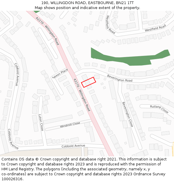 190, WILLINGDON ROAD, EASTBOURNE, BN21 1TT: Location map and indicative extent of plot
