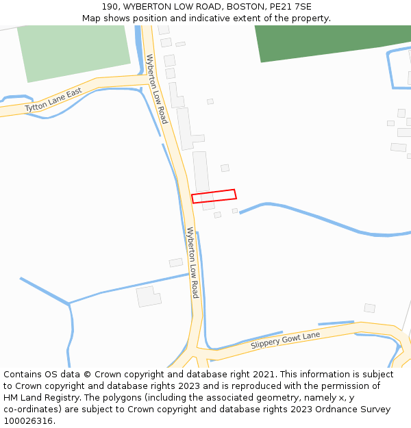 190, WYBERTON LOW ROAD, BOSTON, PE21 7SE: Location map and indicative extent of plot