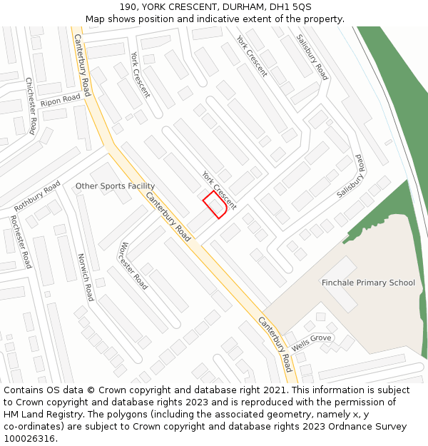 190, YORK CRESCENT, DURHAM, DH1 5QS: Location map and indicative extent of plot
