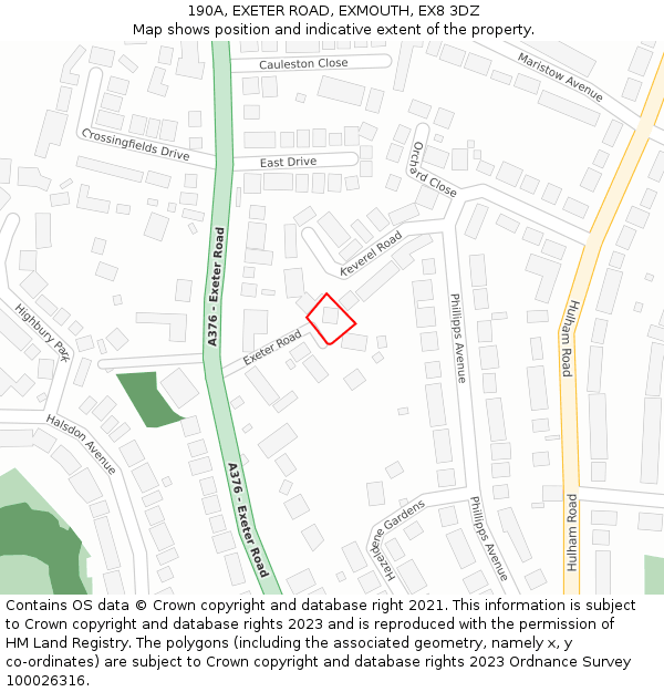 190A, EXETER ROAD, EXMOUTH, EX8 3DZ: Location map and indicative extent of plot