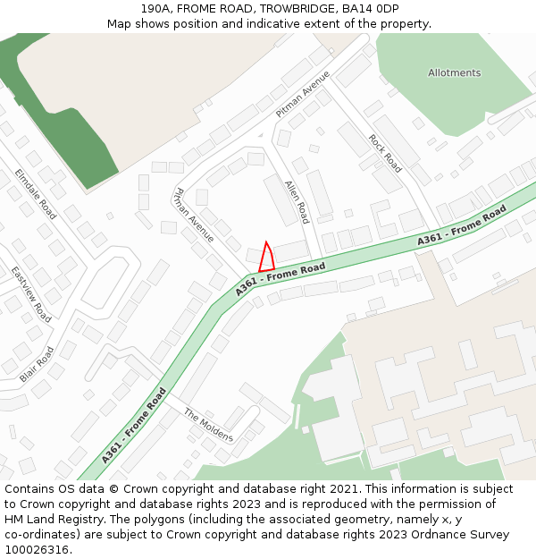 190A, FROME ROAD, TROWBRIDGE, BA14 0DP: Location map and indicative extent of plot