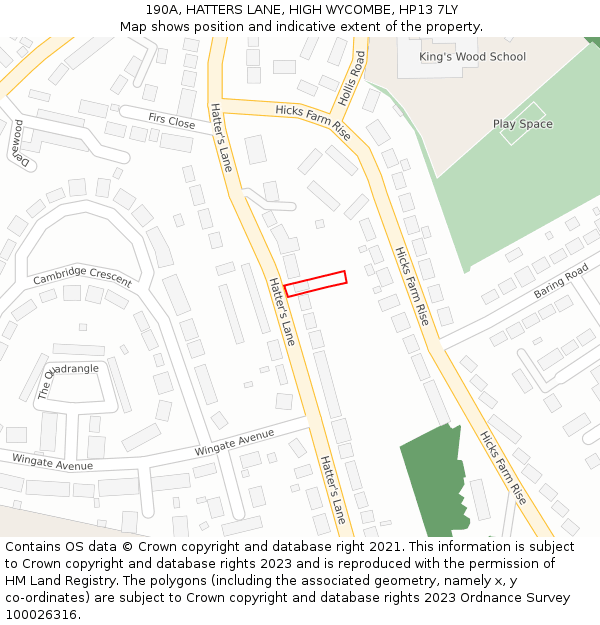 190A, HATTERS LANE, HIGH WYCOMBE, HP13 7LY: Location map and indicative extent of plot