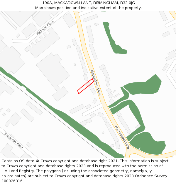 190A, MACKADOWN LANE, BIRMINGHAM, B33 0JG: Location map and indicative extent of plot