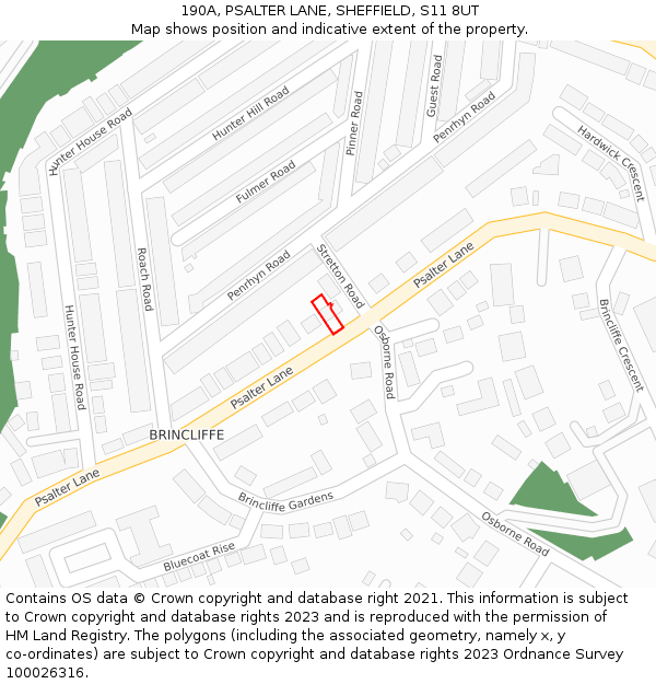 190A, PSALTER LANE, SHEFFIELD, S11 8UT: Location map and indicative extent of plot