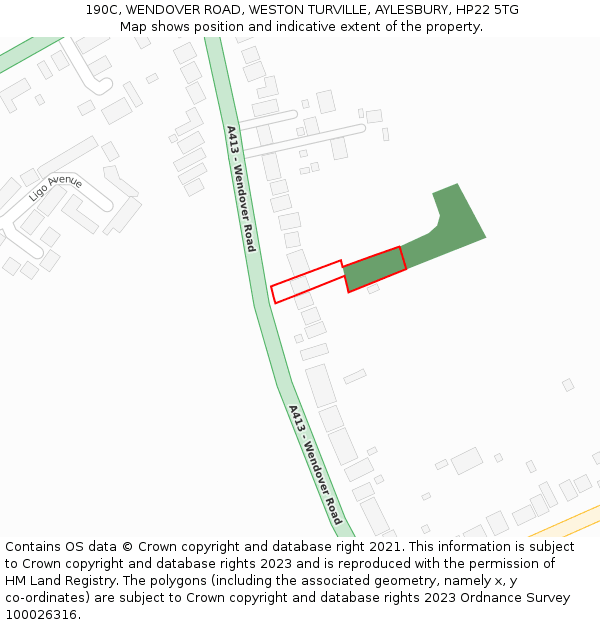 190C, WENDOVER ROAD, WESTON TURVILLE, AYLESBURY, HP22 5TG: Location map and indicative extent of plot