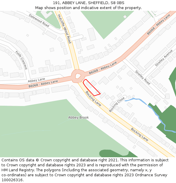 191, ABBEY LANE, SHEFFIELD, S8 0BS: Location map and indicative extent of plot