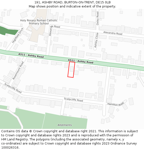 191, ASHBY ROAD, BURTON-ON-TRENT, DE15 0LB: Location map and indicative extent of plot