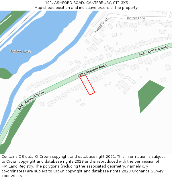 191, ASHFORD ROAD, CANTERBURY, CT1 3XS: Location map and indicative extent of plot