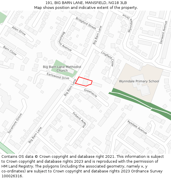 191, BIG BARN LANE, MANSFIELD, NG18 3LB: Location map and indicative extent of plot