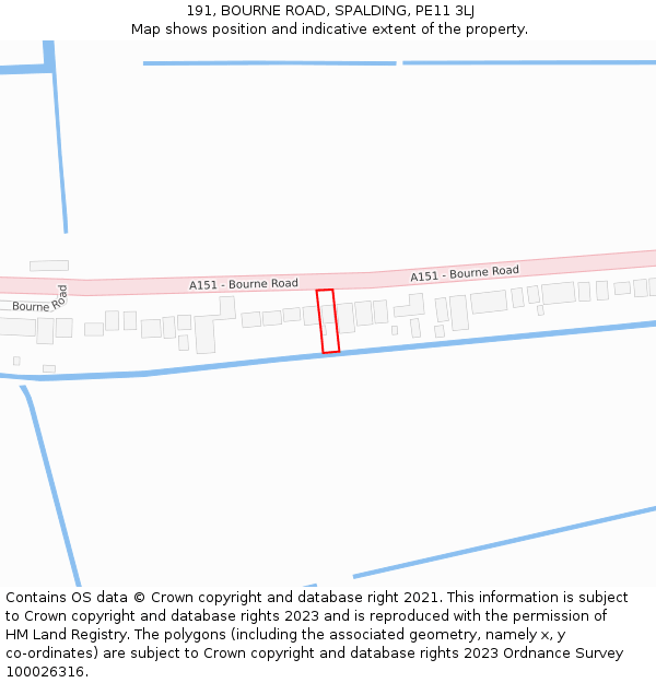 191, BOURNE ROAD, SPALDING, PE11 3LJ: Location map and indicative extent of plot