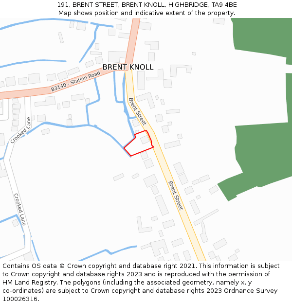191, BRENT STREET, BRENT KNOLL, HIGHBRIDGE, TA9 4BE: Location map and indicative extent of plot