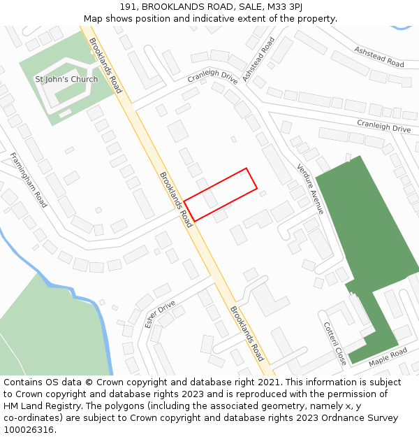 191, BROOKLANDS ROAD, SALE, M33 3PJ: Location map and indicative extent of plot