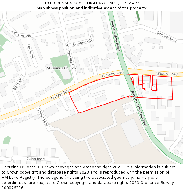 191, CRESSEX ROAD, HIGH WYCOMBE, HP12 4PZ: Location map and indicative extent of plot