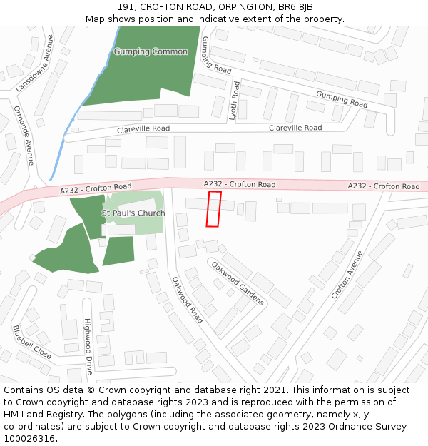 191, CROFTON ROAD, ORPINGTON, BR6 8JB: Location map and indicative extent of plot