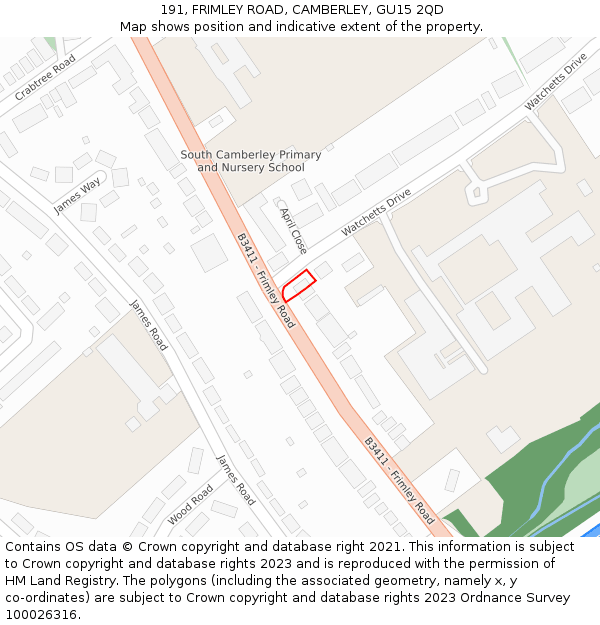 191, FRIMLEY ROAD, CAMBERLEY, GU15 2QD: Location map and indicative extent of plot