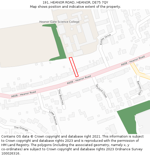191, HEANOR ROAD, HEANOR, DE75 7QY: Location map and indicative extent of plot