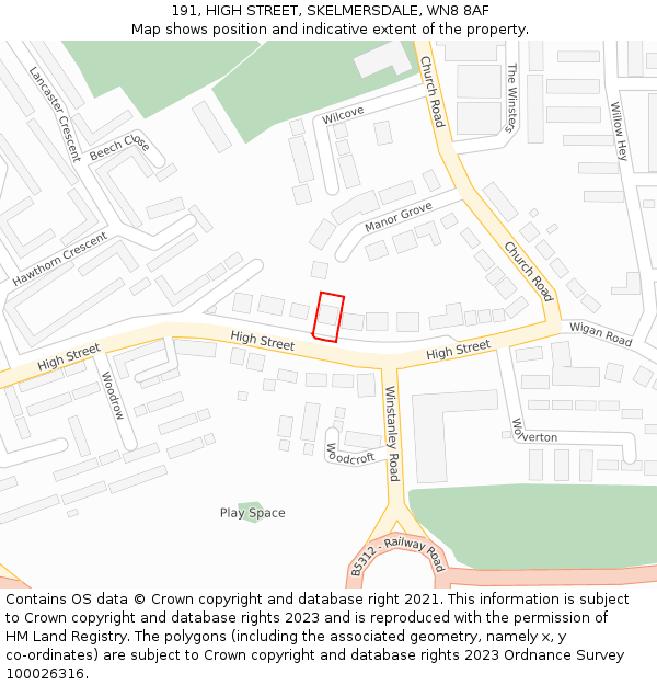 191, HIGH STREET, SKELMERSDALE, WN8 8AF: Location map and indicative extent of plot
