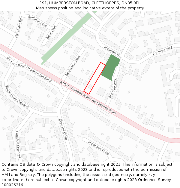 191, HUMBERSTON ROAD, CLEETHORPES, DN35 0PH: Location map and indicative extent of plot