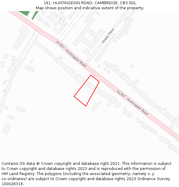 191, HUNTINGDON ROAD, CAMBRIDGE, CB3 0DL: Location map and indicative extent of plot