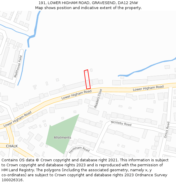 191, LOWER HIGHAM ROAD, GRAVESEND, DA12 2NW: Location map and indicative extent of plot