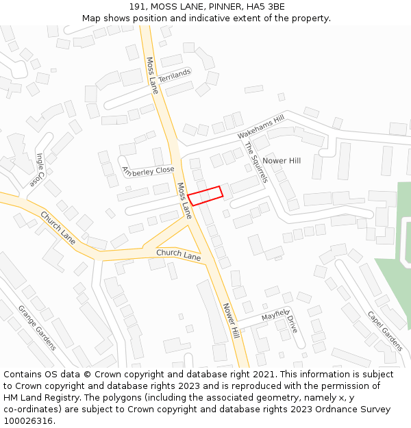 191, MOSS LANE, PINNER, HA5 3BE: Location map and indicative extent of plot