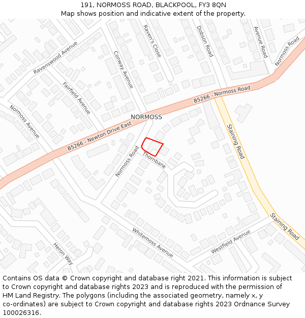 191, NORMOSS ROAD, BLACKPOOL, FY3 8QN: Location map and indicative extent of plot