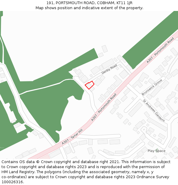 191, PORTSMOUTH ROAD, COBHAM, KT11 1JR: Location map and indicative extent of plot