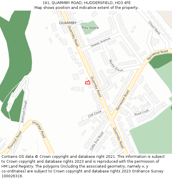 191, QUARMBY ROAD, HUDDERSFIELD, HD3 4FE: Location map and indicative extent of plot