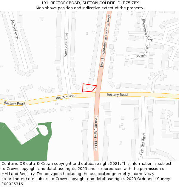 191, RECTORY ROAD, SUTTON COLDFIELD, B75 7RX: Location map and indicative extent of plot