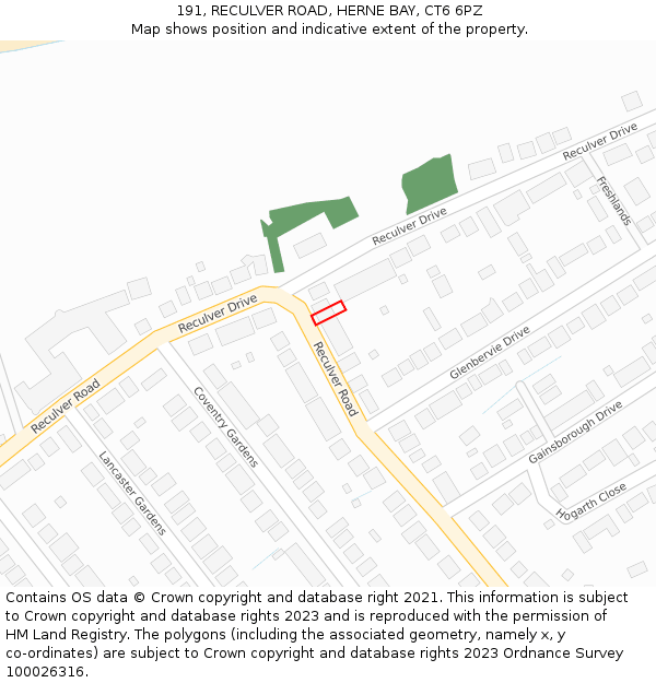 191, RECULVER ROAD, HERNE BAY, CT6 6PZ: Location map and indicative extent of plot