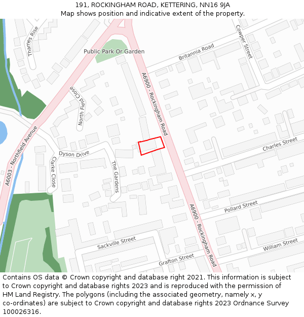 191, ROCKINGHAM ROAD, KETTERING, NN16 9JA: Location map and indicative extent of plot