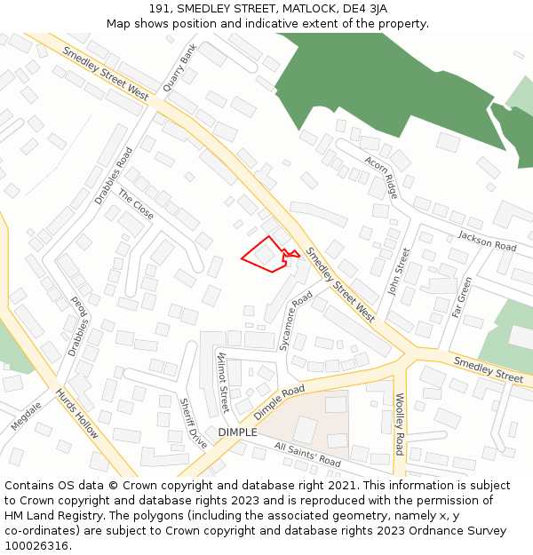 191, SMEDLEY STREET, MATLOCK, DE4 3JA: Location map and indicative extent of plot