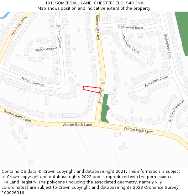 191, SOMERSALL LANE, CHESTERFIELD, S40 3NA: Location map and indicative extent of plot