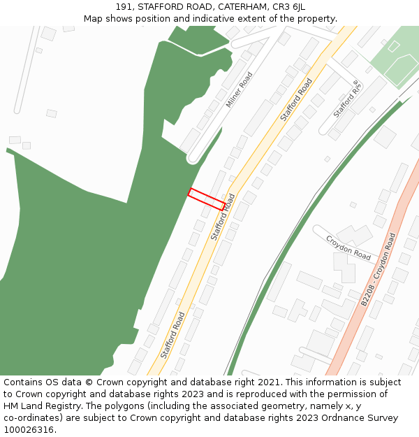 191, STAFFORD ROAD, CATERHAM, CR3 6JL: Location map and indicative extent of plot