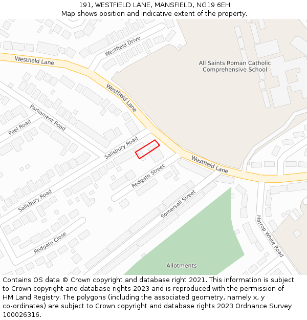 191, WESTFIELD LANE, MANSFIELD, NG19 6EH: Location map and indicative extent of plot