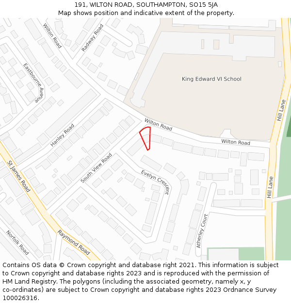 191, WILTON ROAD, SOUTHAMPTON, SO15 5JA: Location map and indicative extent of plot