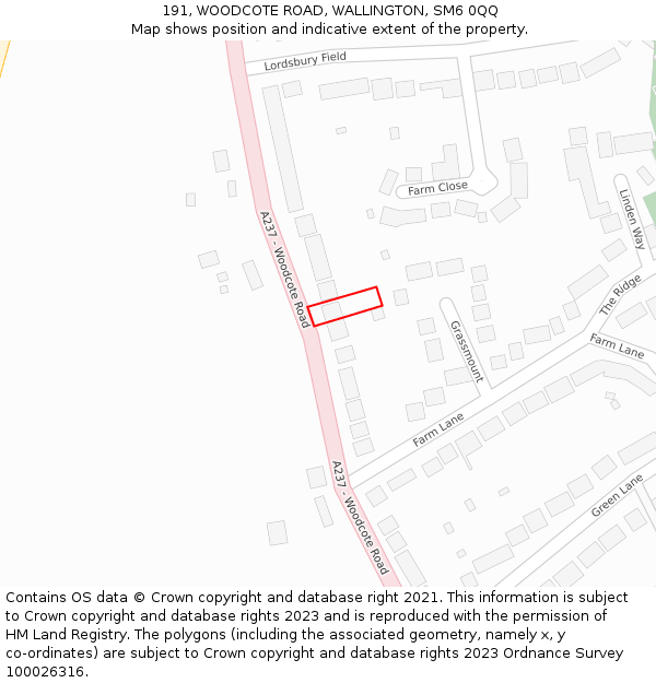 191, WOODCOTE ROAD, WALLINGTON, SM6 0QQ: Location map and indicative extent of plot