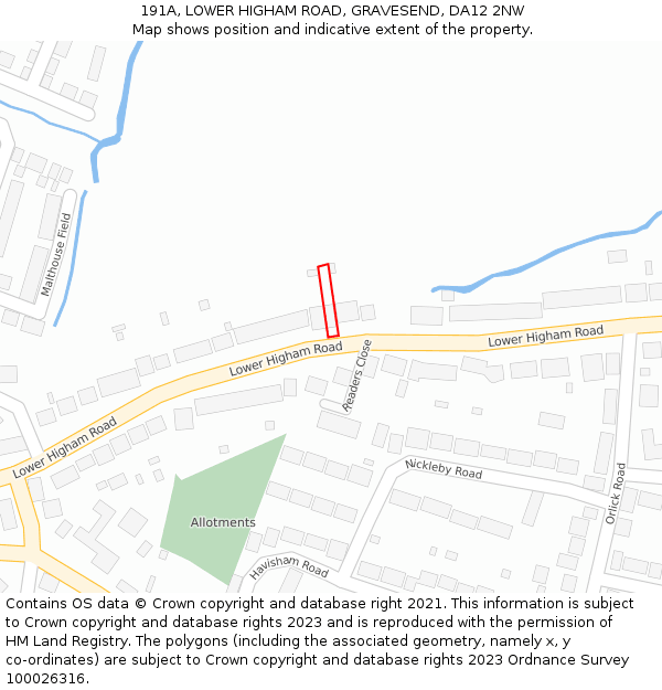 191A, LOWER HIGHAM ROAD, GRAVESEND, DA12 2NW: Location map and indicative extent of plot