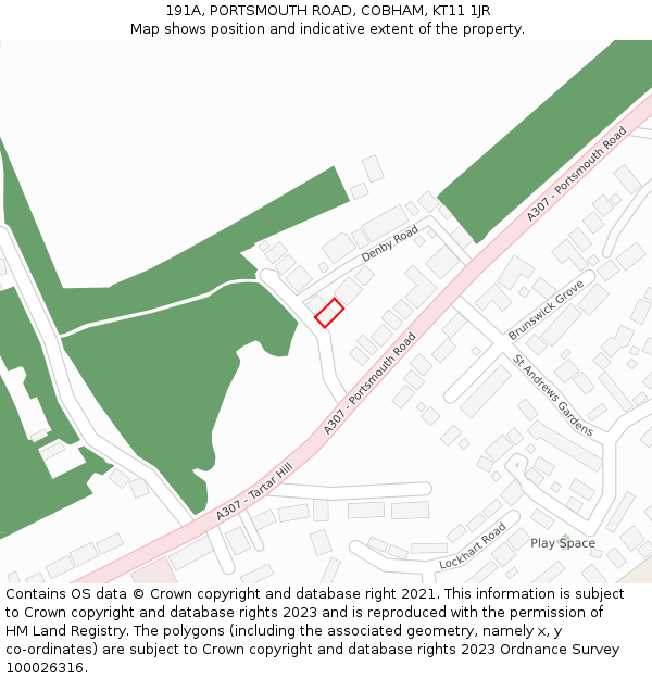 191A, PORTSMOUTH ROAD, COBHAM, KT11 1JR: Location map and indicative extent of plot